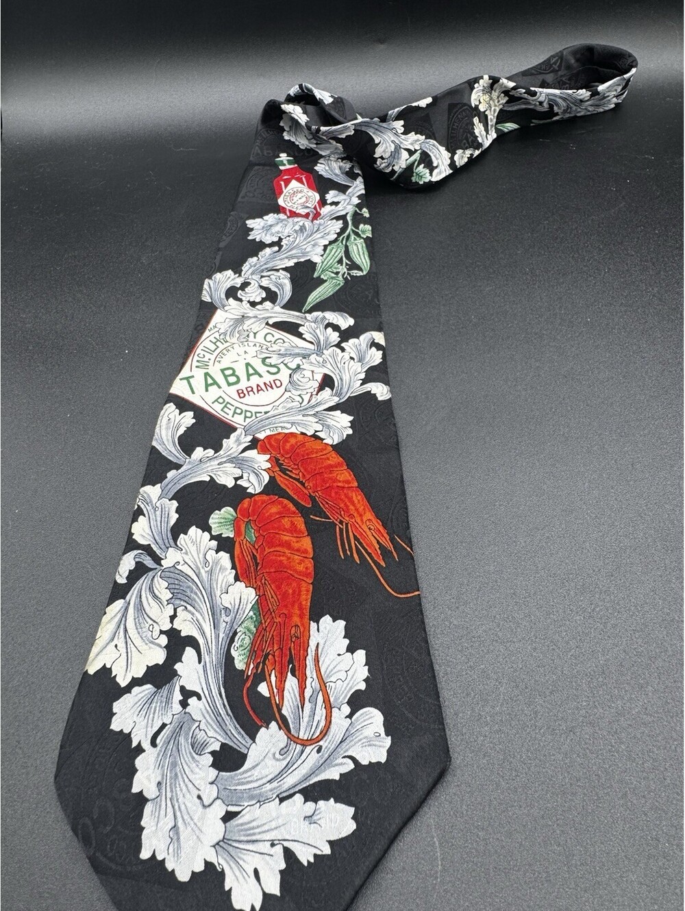 Vintage Tabasco Crawfish Necktie 100% Silk Louisiana Cajun Seafood Novelty Tie
